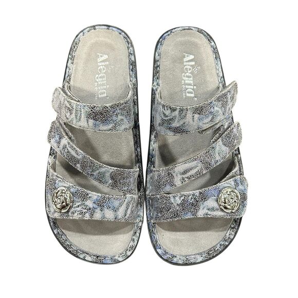 ALEGRIA BETTY BET-6003 Slip On Adjustable Strap Sandal Blooms in Blue 37 7 7 1/2 - Picture 1 of 4